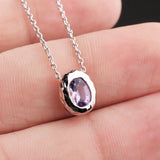Natural Amethyst Oval Charm Necklace in Sterling Silver Handmade Minimal Jewelry