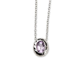 Natural Amethyst Oval Charm Necklace in Sterling Silver Handmade Minimal Jewelry