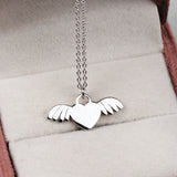 925 Sterling Silver Heart Wings Pendant Necklace Angel Wing Love Charm Jewelry for Women