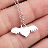 925 Sterling Silver Heart Wings Pendant Necklace Angel Wing Love Charm Jewelry for Women