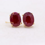 Natural Ruby Gemstone 14k Yellow Gold Stud Earring