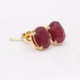 Natural Ruby Gemstone 14k Yellow Gold Stud Earring