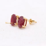 Natural Ruby Gemstone 14k Yellow Gold Stud Earring