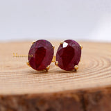 Natural Ruby Gemstone 14k Yellow Gold Stud Earring