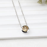 Natural Citrine Necklace Sterling Silver Round Bezel Set Yellow Gemstone Pendant for Women