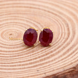 Natural Ruby Gemstone 14k Yellow Gold Stud Earring