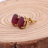 Natural Ruby Gemstone 14k Yellow Gold Stud Earring