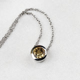 Natural Citrine Necklace Sterling Silver Round Bezel Set Yellow Gemstone Pendant for Women