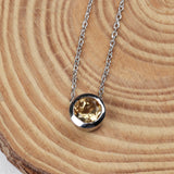 Natural Citrine Necklace Sterling Silver Round Bezel Set Yellow Gemstone Pendant for Women