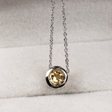 Natural Citrine Necklace Sterling Silver Round Bezel Set Yellow Gemstone Pendant for Women