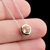 Natural Citrine Necklace Sterling Silver Round Bezel Set Yellow Gemstone Pendant for Women