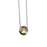 Natural Citrine Necklace Sterling Silver Round Bezel Set Yellow Gemstone Pendant for Women