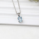 Minimalist Blue Topaz Sterling Silver Necklace Dainty Oval Gem Pendant