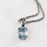 Minimalist Blue Topaz Sterling Silver Necklace Dainty Oval Gem Pendant