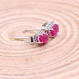 Natural Ruby Gemstone With Diamond 14k White Gold Stud Earring