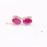 Natural Ruby Gemstone With Diamond 14k White Gold Stud Earring