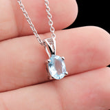 Minimalist Blue Topaz Sterling Silver Necklace Dainty Oval Gem Pendant