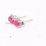 Natural Ruby Gemstone With Diamond 14k White Gold Stud Earring