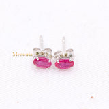 Natural Ruby Gemstone With Diamond 14k White Gold Stud Earring