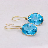 Natural Blue Topaz Gemstone 14k Yellow Gold Drop Earring