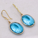 Natural Blue Topaz Gemstone 14k Yellow Gold Drop Earring