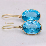 Natural Blue Topaz Gemstone 14k Yellow Gold Drop Earring