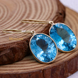 Natural Blue Topaz Gemstone 14k Yellow Gold Drop Earring