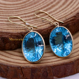 Natural Blue Topaz Gemstone 14k Yellow Gold Drop Earring