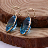 Natural Blue Topaz Gemstone 14k Yellow Gold Drop Earring