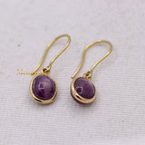 Natural Star Ruby Gemstone 14k Yellow Gold Drop Earring