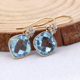 Beautiful Natural Blue Topaz Gemstone With Diamond 14k Yellow Gold Drop Earring