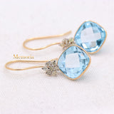 Beautiful Natural Blue Topaz Gemstone With Diamond 14k Yellow Gold Drop Earring