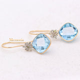 Beautiful Natural Blue Topaz Gemstone With Diamond 14k Yellow Gold Drop Earring