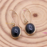 Natural Black Star Gemstone With Diamond 14k Yellow Gold Drop Earring