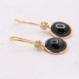 Natural Black Star Gemstone With Diamond 14k Yellow Gold Drop Earring