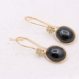 Natural Black Star Gemstone With Diamond 14k Yellow Gold Drop Earring