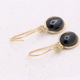 Natural Black Star Gemstone With Diamond 14k Yellow Gold Drop Earring