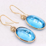 Natural Blue Topaz Gemstone With Diamond 14k Yellow Gold Drop Earring