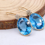 Natural Blue Topaz Gemstone With Diamond 14k Yellow Gold Drop Earring