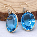 Natural Blue Topaz Gemstone With Diamond 14k Yellow Gold Drop Earring