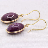 Natural Star Ruby Gemstone 14k Yellow Gold Drop Earring