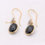 Natural Black Star Gemstone With Diamond 14k Yellow Gold Drop Earring