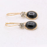 Natural Black Star Gemstone With Diamond 14k Yellow Gold Drop Earring