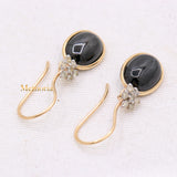 Natural Black Star Gemstone With Diamond 14k Yellow Gold Drop Earring