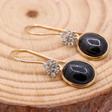 Natural Black Star Gemstone With Diamond 14k Yellow Gold Drop Earring