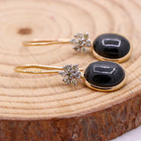 Natural Black Star Gemstone With Diamond 14k Yellow Gold Drop Earring