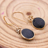 Natural Black Star Gemstone With Diamond 14k Yellow Gold Drop Earring