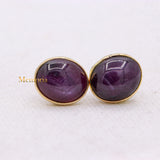 Natural Star Ruby Gemstone 14k Yellow Gold Stud Earring