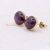 Natural Star Ruby Gemstone 14k Yellow Gold Stud Earring