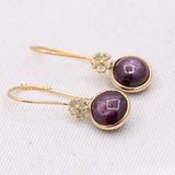 Natural Star Ruby Gemstone With Diamond 14k Yellow Gold Drop Earring